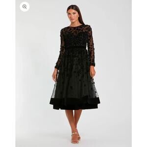 Mac Duggal Evening 67007D Sheer Long Sleeve Modest Prom A-Line Dress Size 14 NWT